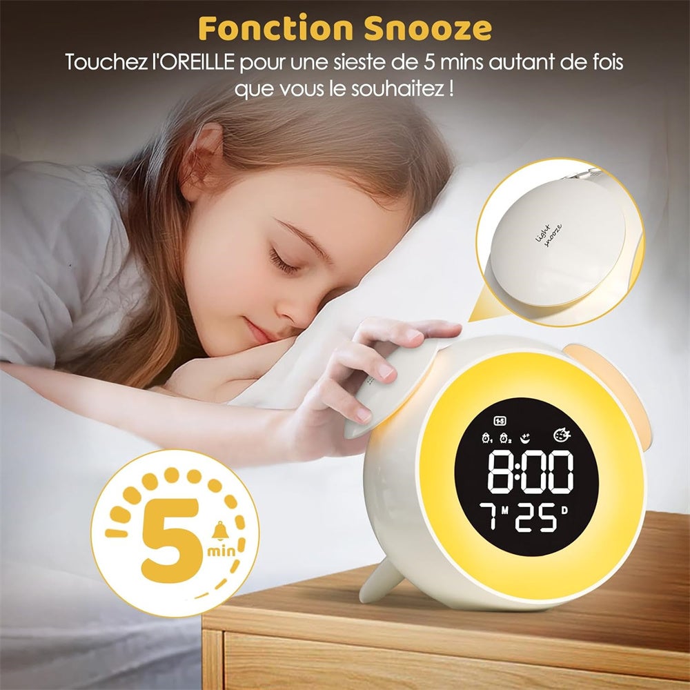 Réveil LED multicolore, mode minuterie coucher de soleil, lampe de chevet, réveil tactile sept couleurs - 7