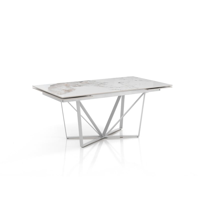 Stół rozkładany SPINNE ONICE MARBLE – matowa biała stal, ceramika marmurowa Onyx, wys. 75 cm, szer. 160/240 cm, 8/10 miejsc, do jadalni
