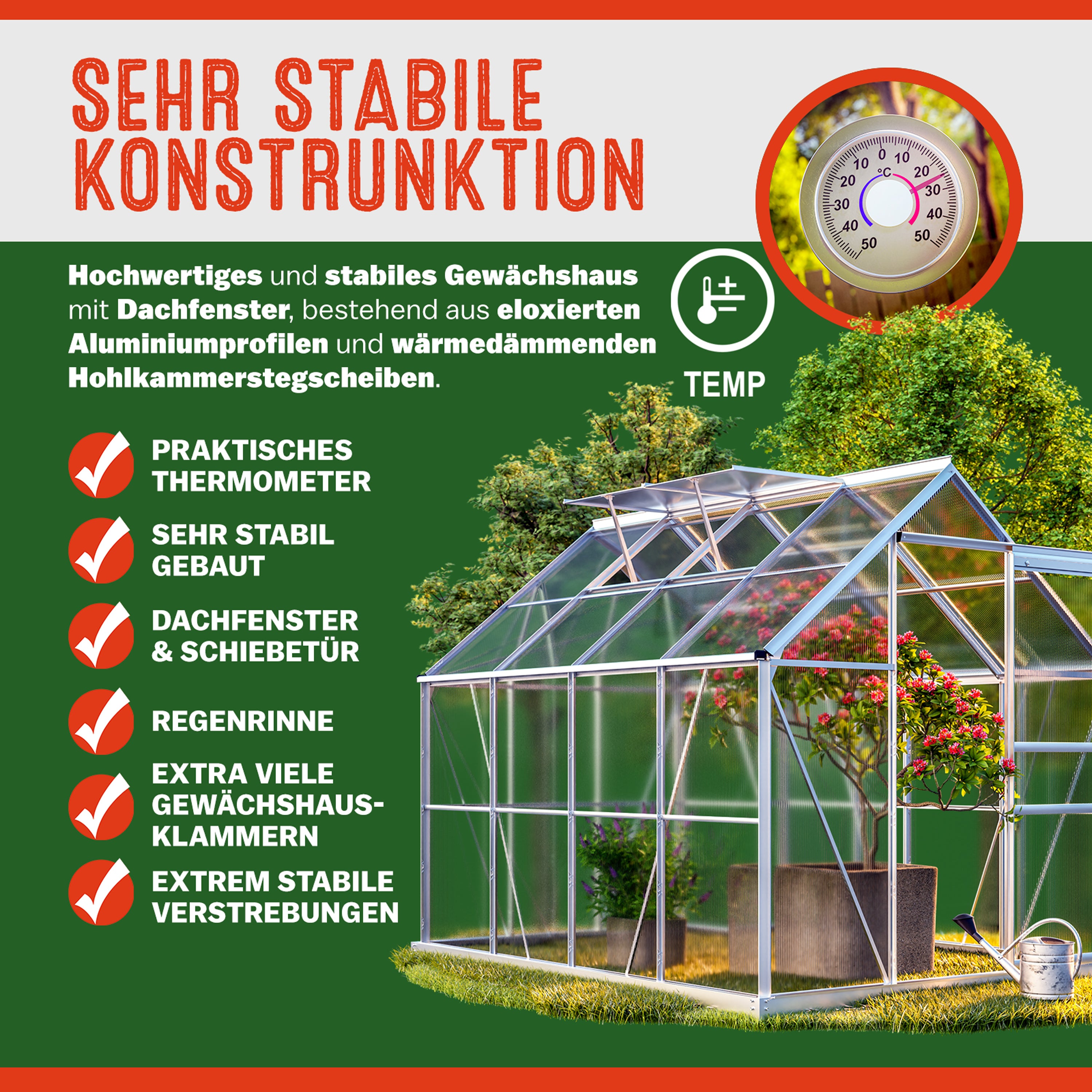 Serre de jardin en aluminium 7,63m³ abri extérieur pour plantes légumes 250x190x195cm avec fenêtres - 3
