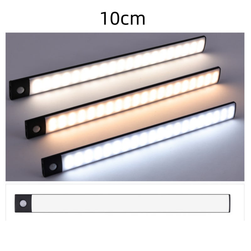 Ultracienka inteligentna lampa LED z czujnikiem, przyciąganie magnetyczne, światło trójkolorowe, regulowana jasność, czarna, 10 cm, 2 sztuki