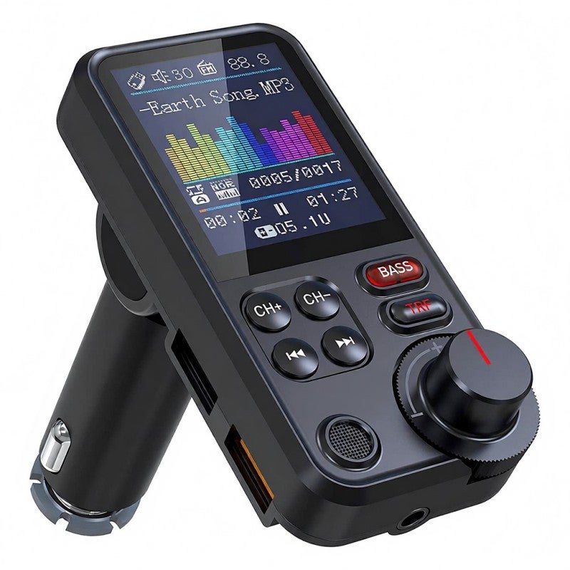Trasmettitore FM Bluetooth Auto Con Schermo LCD 1.8″ – Chiamate Vivavoce, 2 Porte USB 18W, Ingresso/Uscita Aux, Lettore SD/TF, Per IPhone E Android