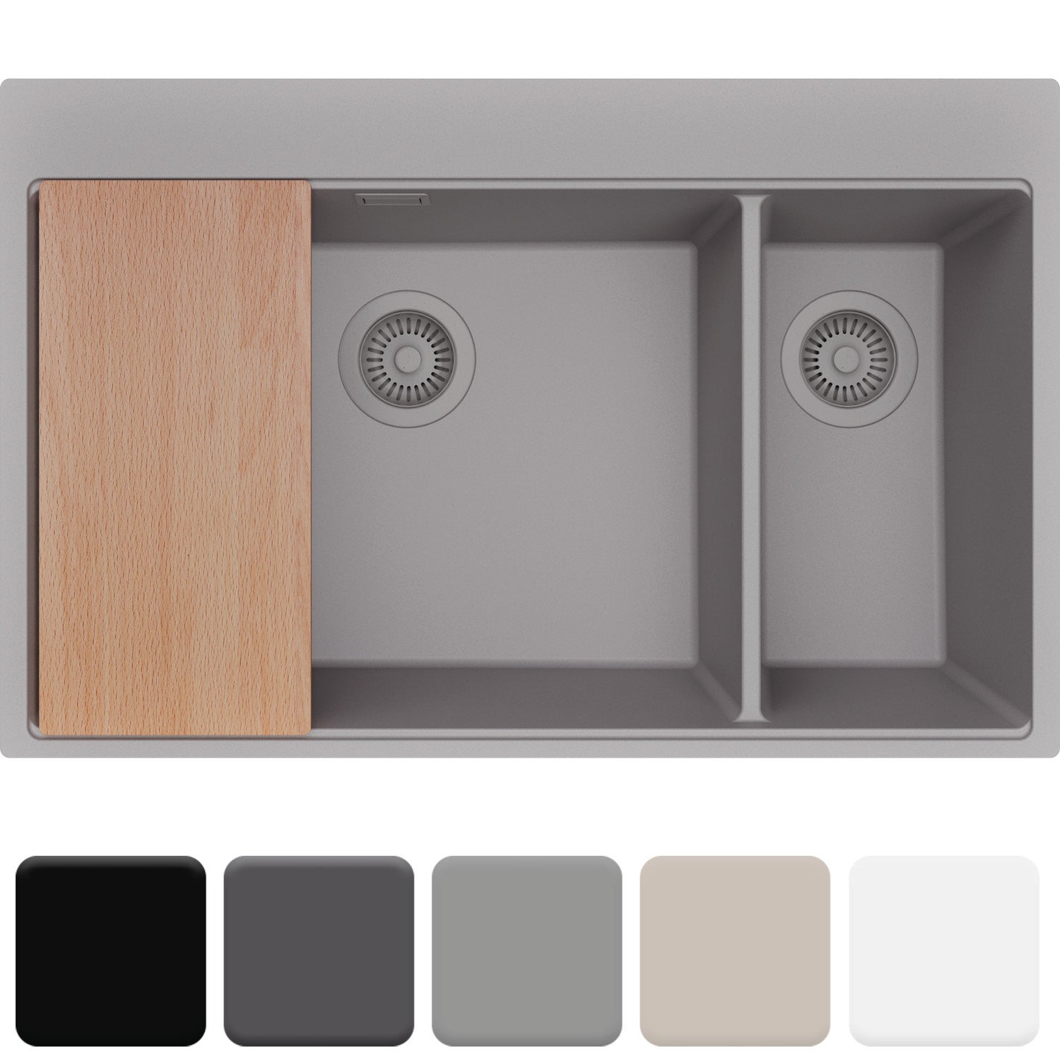 Zlewozmywak 78x50cm, do szafki od 80cm + Syfon + Deska - Rubin Szary STONESTYLE