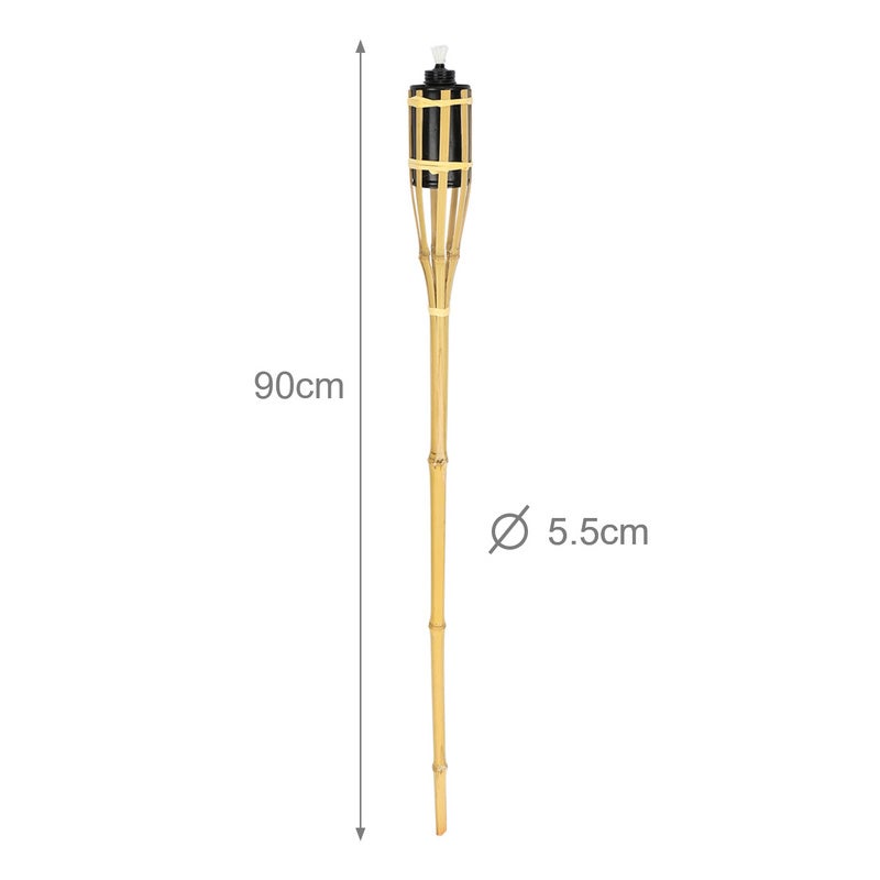 Lot de 12 torches de jardin en bambou, hauteur&nbsp;: 90&nbsp;cm, torches à huile avec mèche - 2