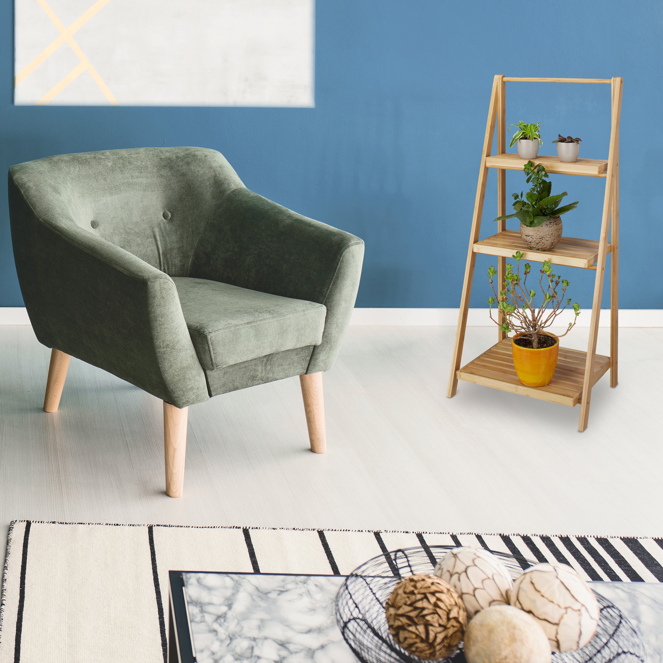 Escalier étagère pour fleurs bambou 3 étages pliant rangement plantes HxlxP: 99 x 45 x 32 cm, nature, Relaxdays - 2