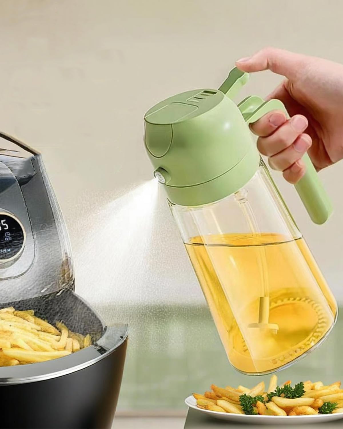 Spruzzatore di olio in vetro da 220 ml, flacone spray per olio d'oliva, insalata, dispenser per olio da cucina e spruzzatore di aceto. Per friggitrice