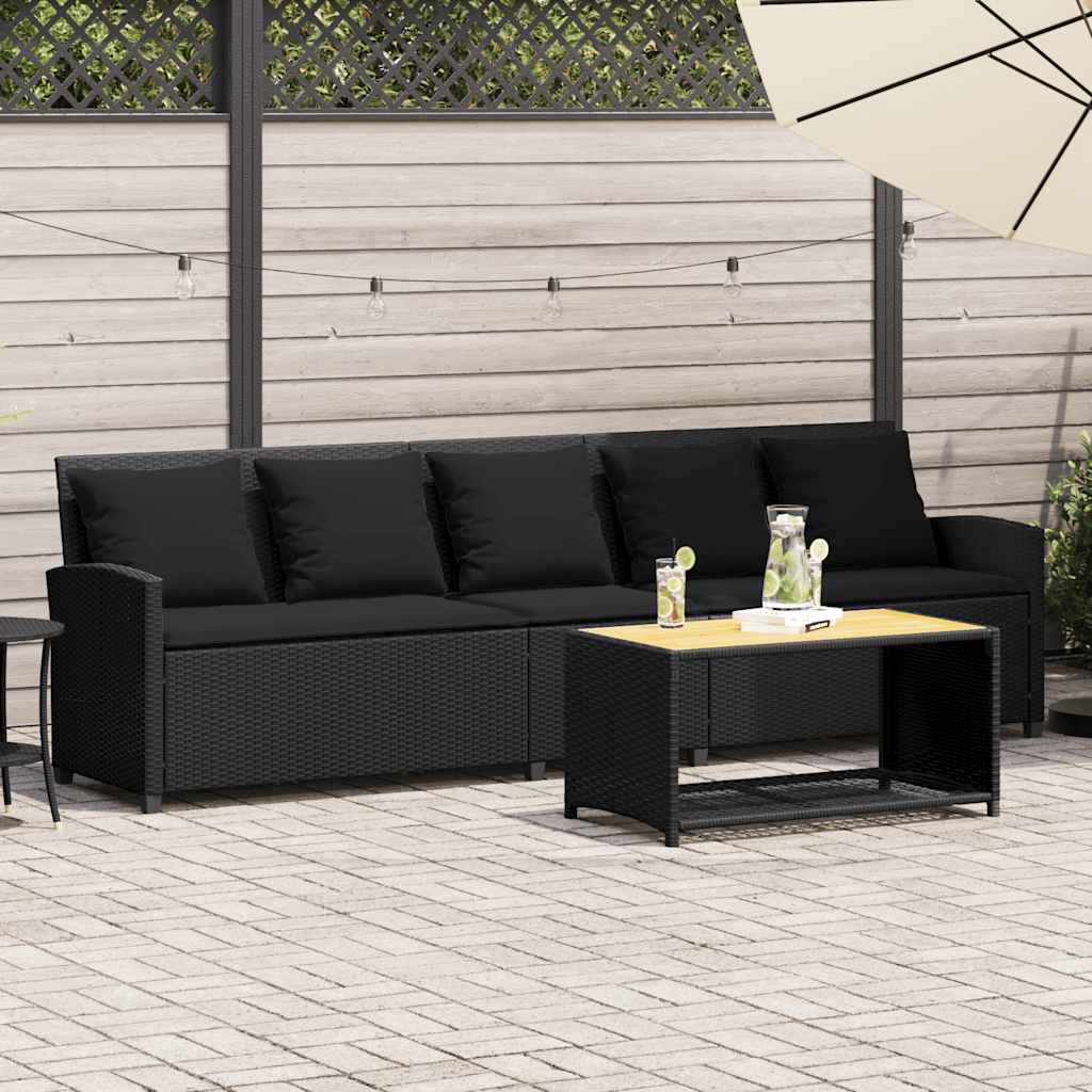 Sofa ogrodowa 5-osobowa z poduszkami Czarny polirattan vidaXL