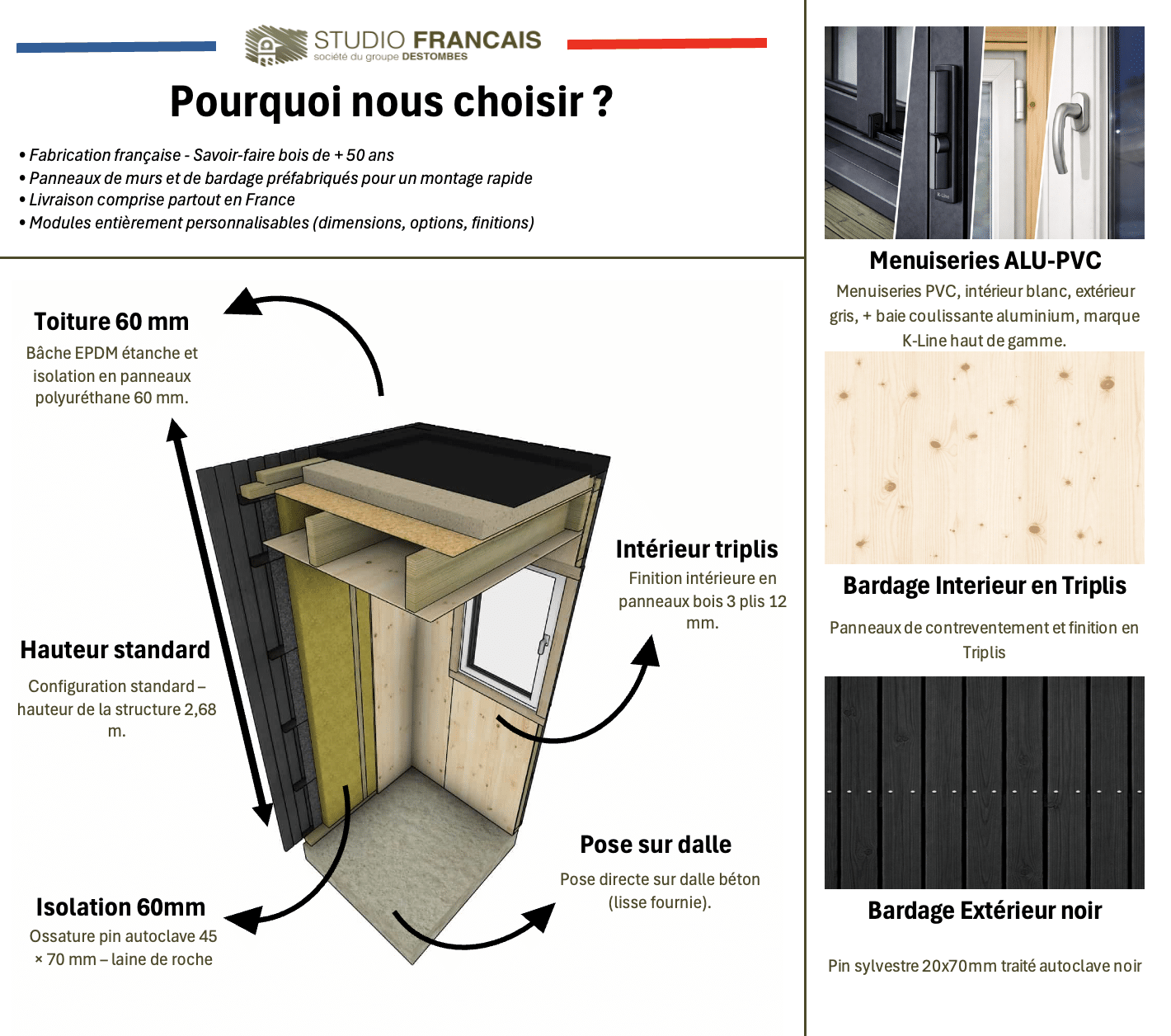 Studio de jardin habitable en bois 8,8 x 5,7 x 2,7 m - 3