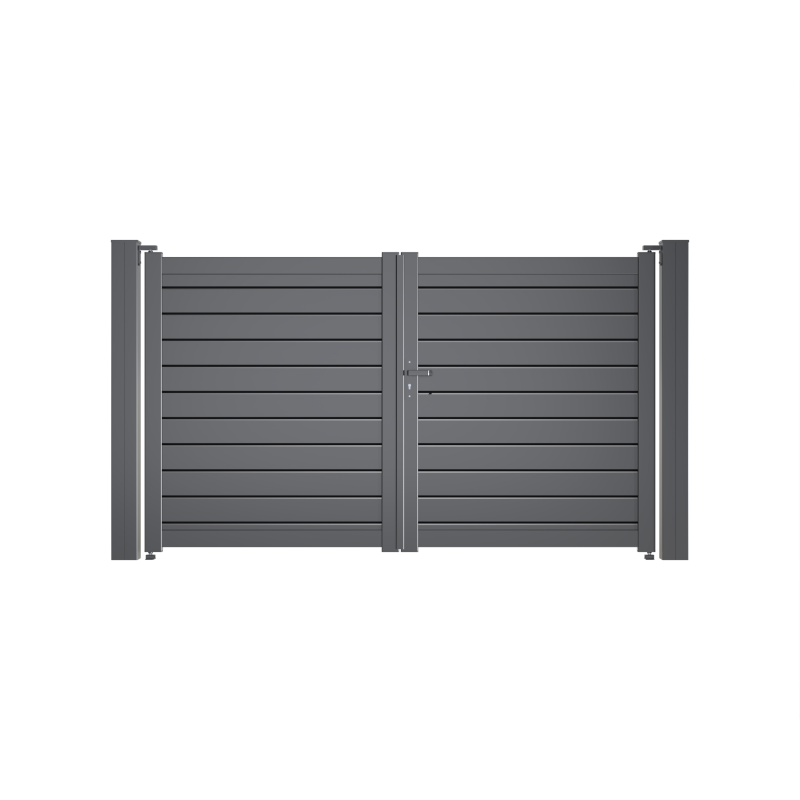 Portail battant Aluminium Persienne - Largeur 4m - Hauteur 1m75 – Gris anthracite - Prêt à poser - 2