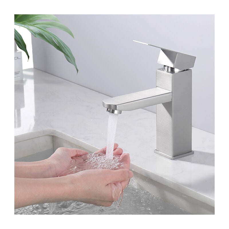 Bateria umywalkowa dwuuchwytowa do łazienki, bateria umywalkowa ze stali nierdzewnej, klasyczna szczotkowana armatura umywalkowa