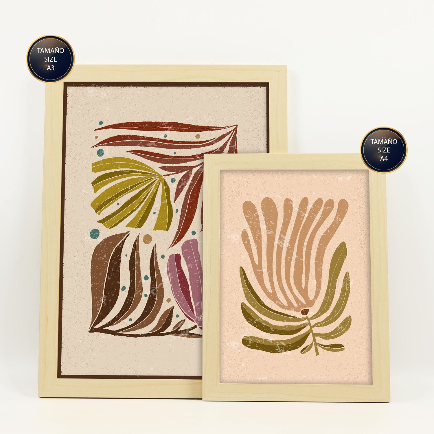 Nacnic Ensemble 6 Impressions De Feuilles Dans De Style Ethnique Cadre Décoratifs Pour Votre Chambre Impression A4 A3 Avec Des Cadre De Bois Léger - 2