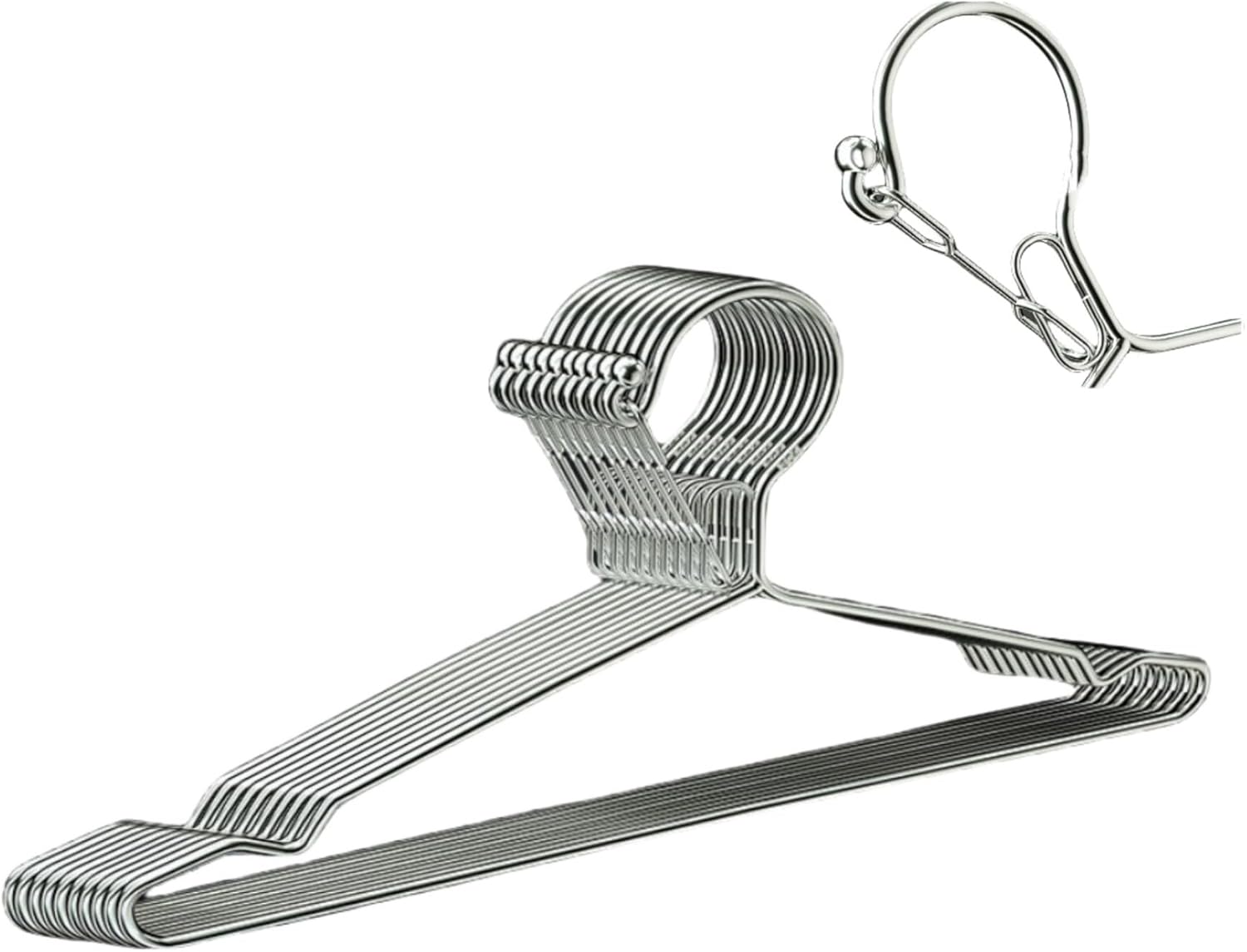 Zestaw 10 metalowych wieszaków 165" - udźwig 11,3 kg - średnica 4 mm - stal nierdzewna - smukłe i odporne na wiatr - metalowe haki