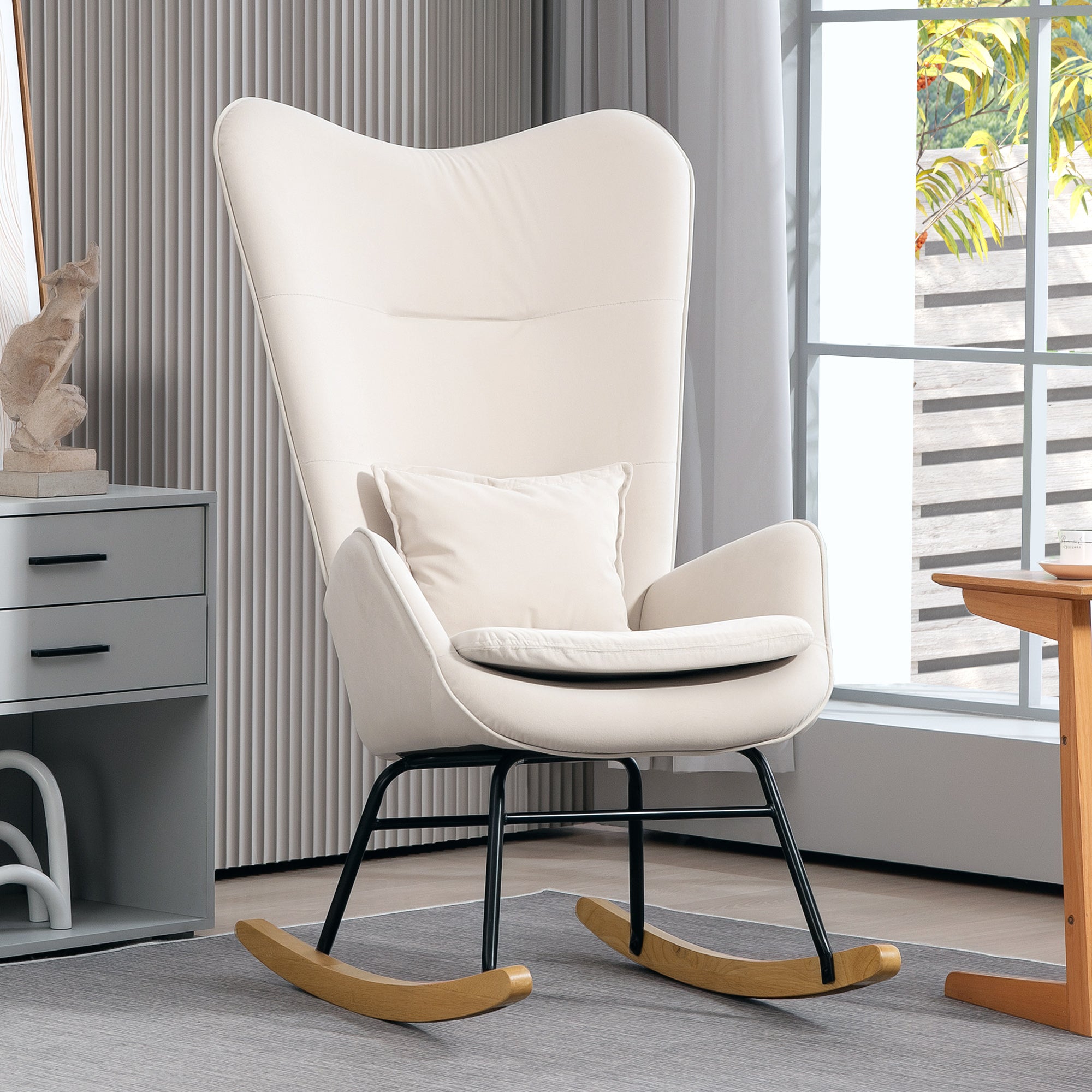 Fauteuil à bascule moderne - Dossier haut - Revêtement en tissu teddy