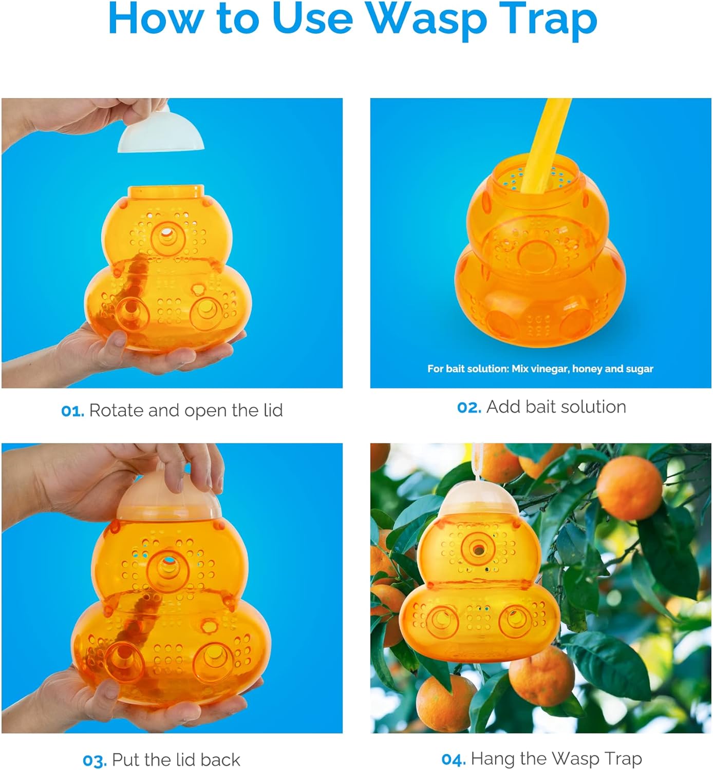 Piège à guêpes et frelons suspendu - Répulsif naturel contre les guêpes pour l'intérieur et l'extérieur (orange). - 9