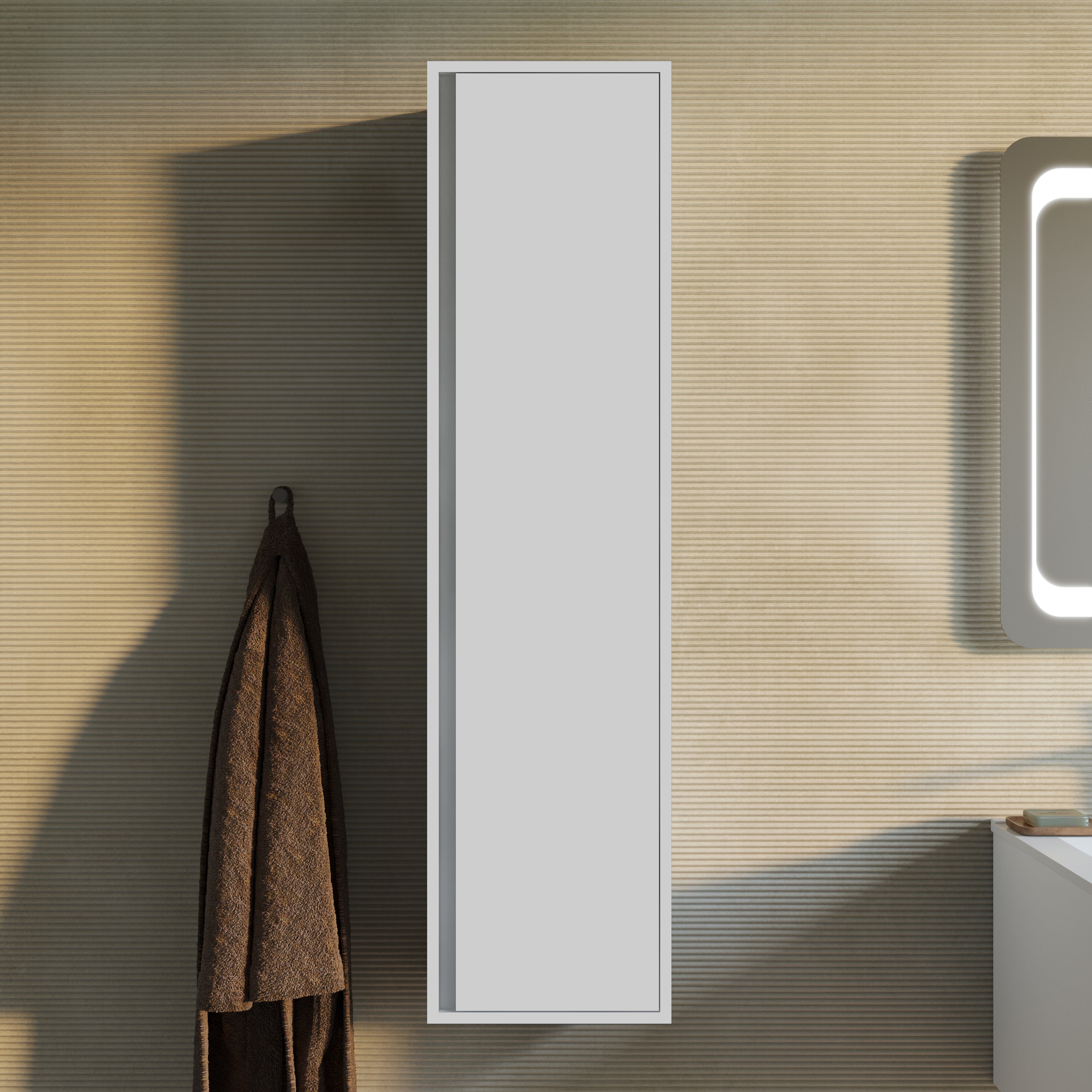 Colonna Bagno Sospesa 1 Anta Reversibile - Grigia, Dimensioni 35x18x69,5 Cm, Con Ripiano Interno Regolabile, Legno Nobilitato