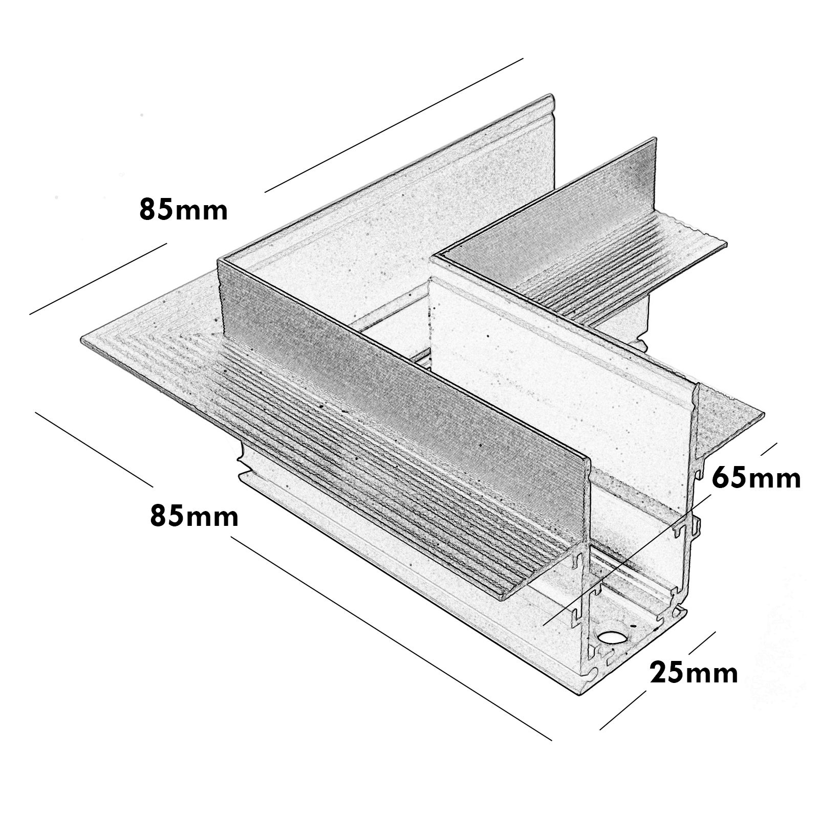 Connecteur d'angle jonction horizontale rail encastré magnétique 48V - 4