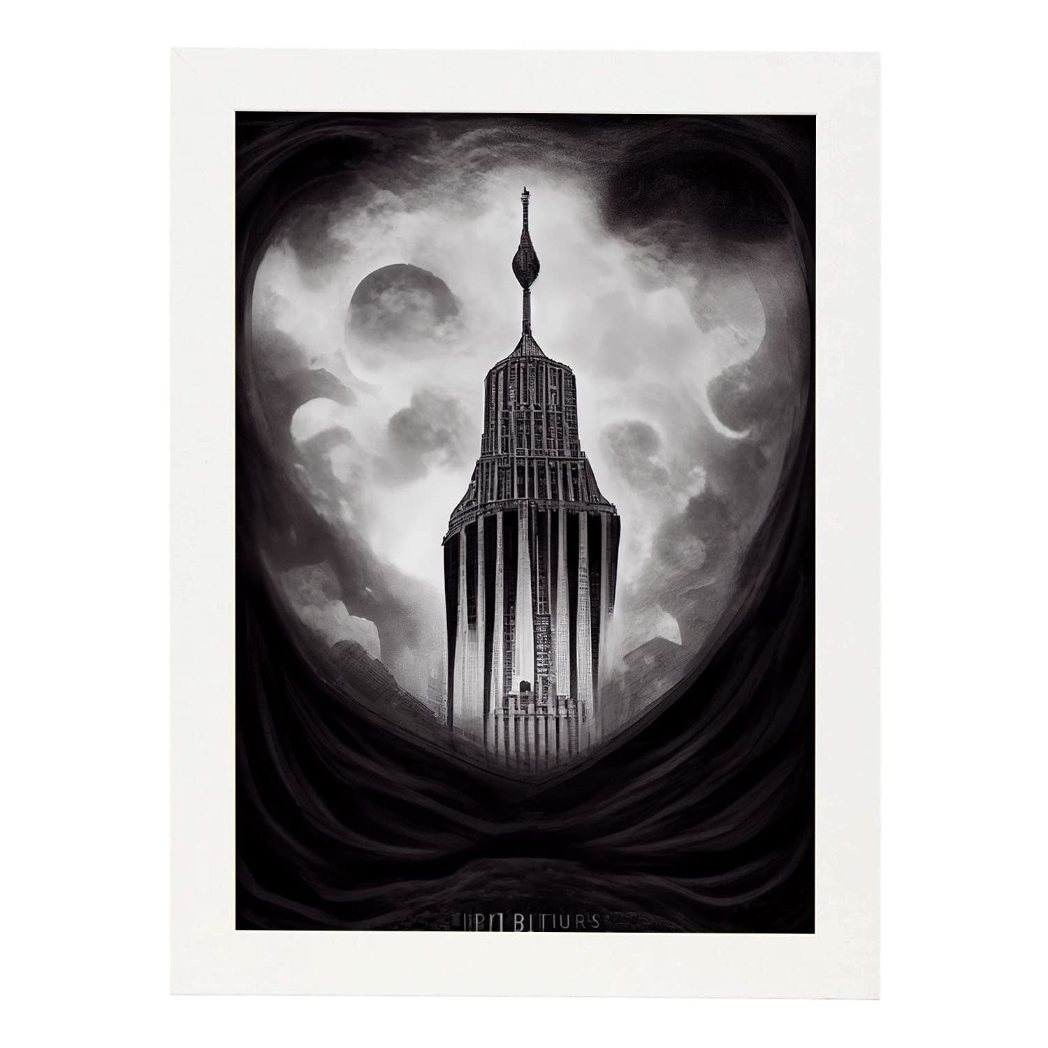 Nacnic lámina empire state cariñoso al estilo de t burton ilustraciones de monumentos ciudades paises inspiradas a3 marco blanco