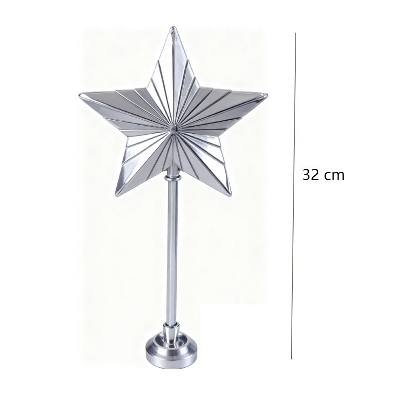 Topo de Árvore de Natal Iluminado Estrela, Topo de Árvore de Natal, Luz Quente, para Festas de Natal e Ano Novo, 32 x 16 x 5,5 cm - Prateado - 2