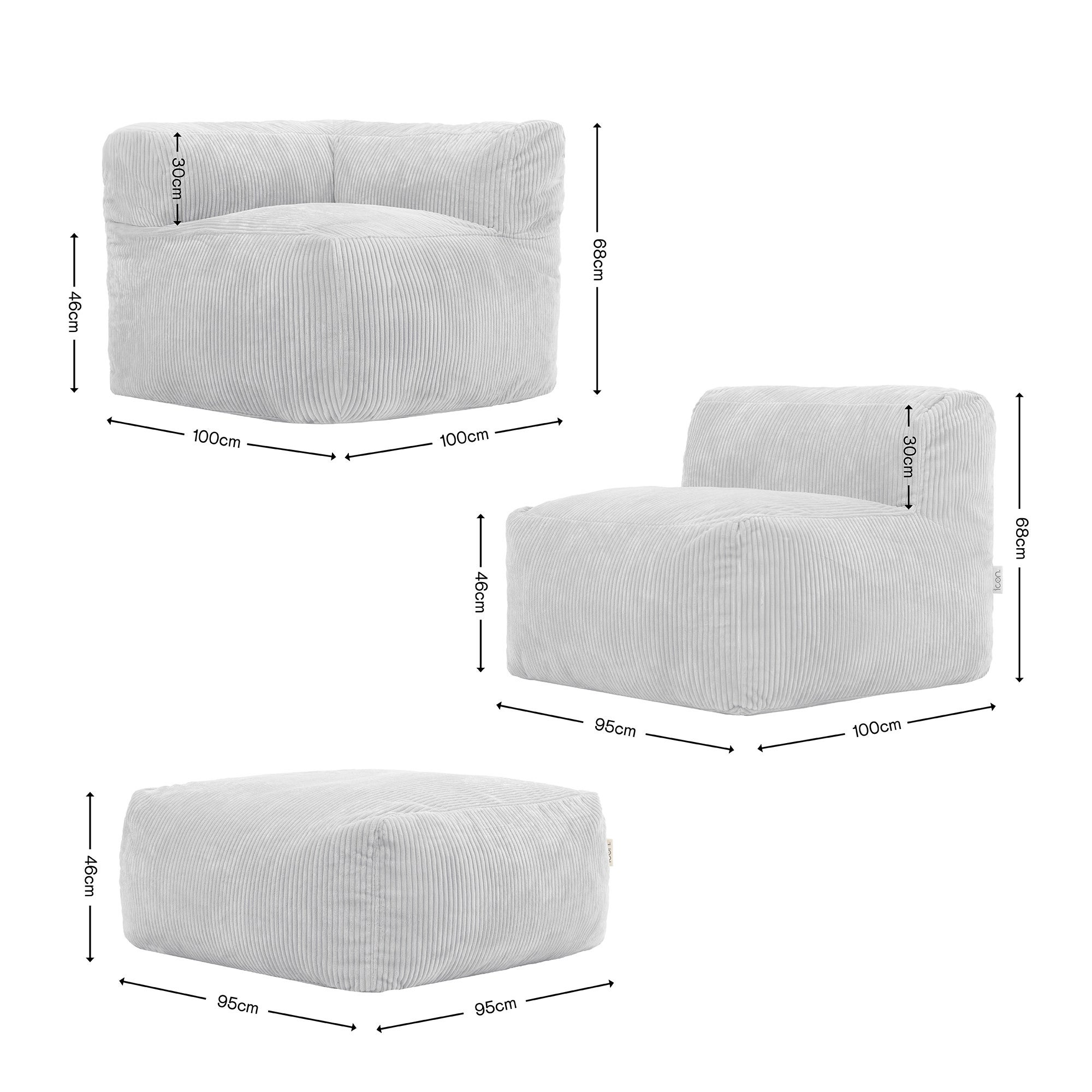 Ensemble Icon canapé poufs 3 pièces : angle, fauteuil et repose-pieds beige Oeko-Tex® - 6