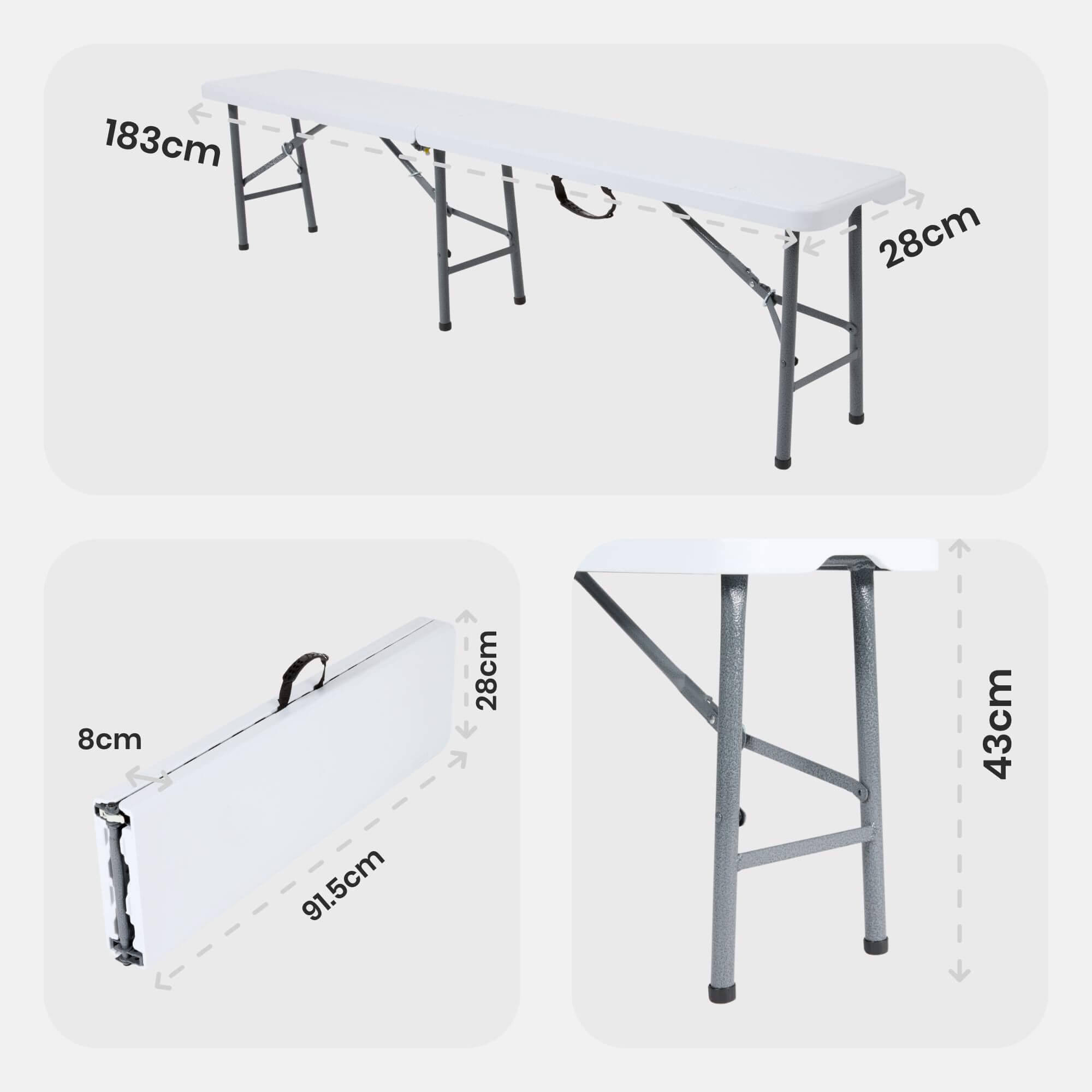 AREBOS Lot de 2 bancs pliants - Poignée de transport - 183 x 28 x 43 cm - Pour camping, jardin, fête, camping, tente à bière, banc de jardin, banc - 9