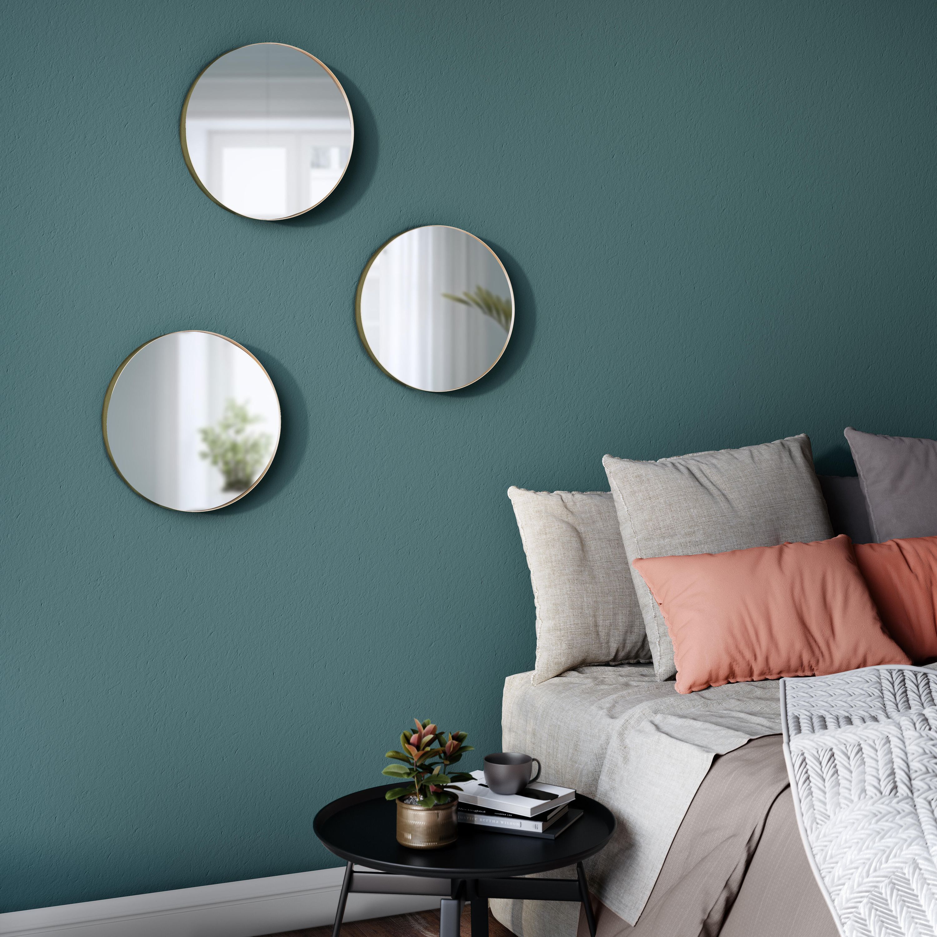 Espejo enmarcado de pared redondo Glam metal dorado mate INSPIRE de 31 cm de diámetro - 5