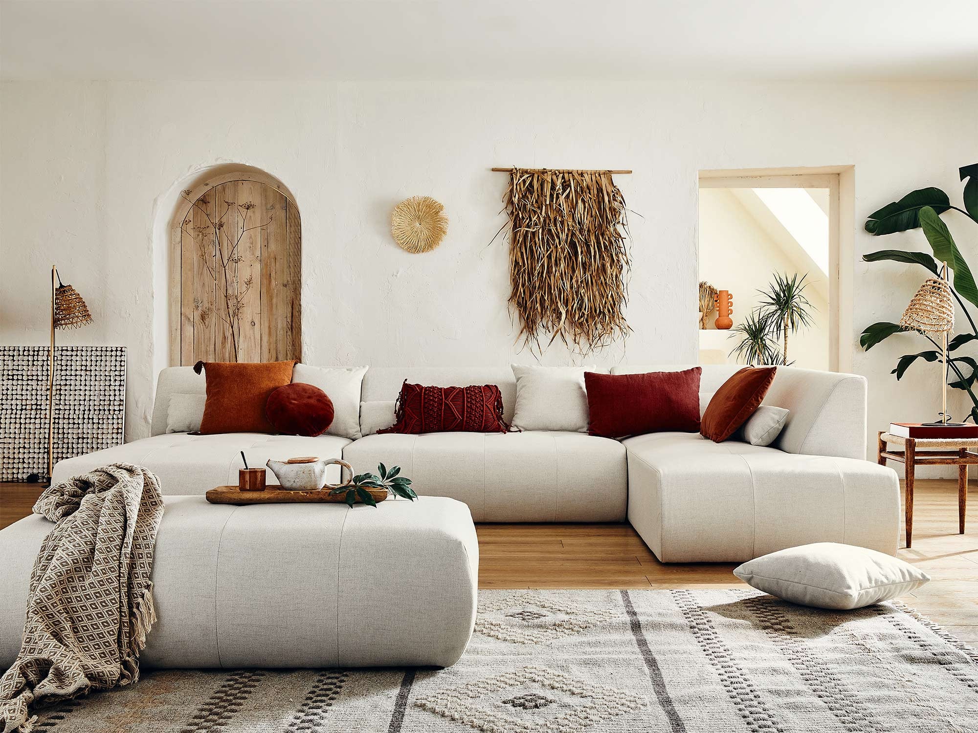 Pouf en tissu 131*68*42 cm beige - ONYX - Best Mobilier - 3