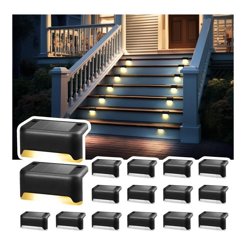 Zestaw 16 lamp solarnych zewnętrznych, oświetlenie schodów, wodoodporne oświetlenie LED (ciepła biel)