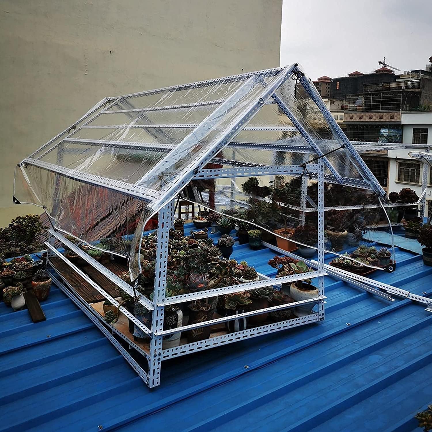 Telone industriale trasparente con occhielli – Plastica impermeabile – Copertura per pergola in PVC resistente 1,9 x 1,9 m - 5