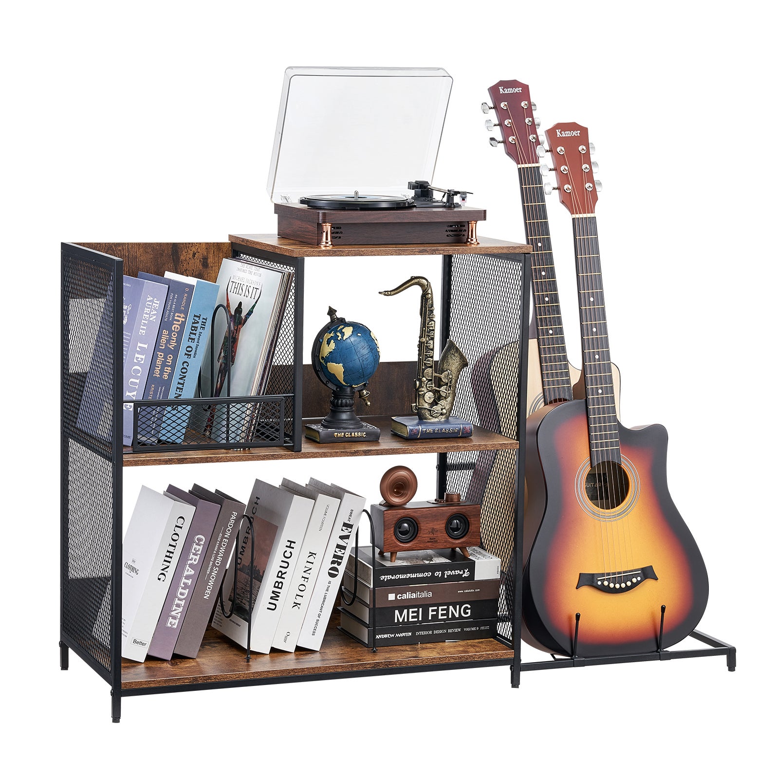 Stojak na gramofon, półka na gitarę, szafka na płyty, czarny, 3-warstwowy VEVOR