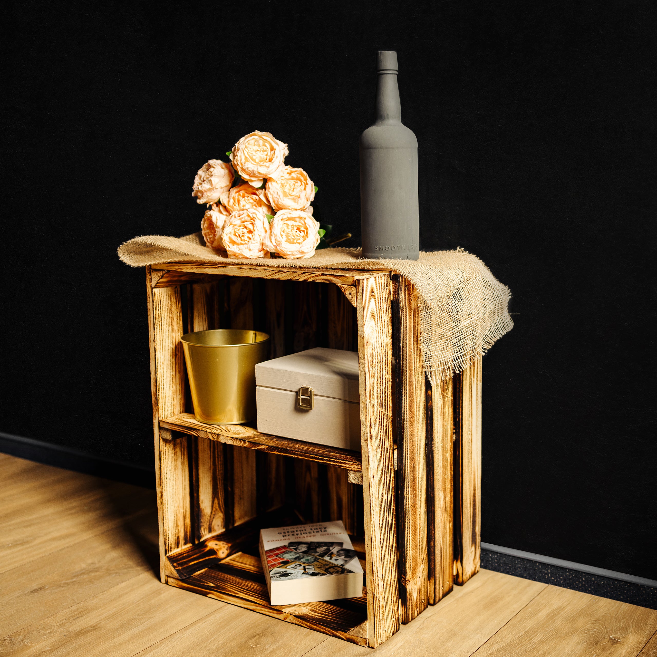 Creative Deco Caisse en Bois Flammé avec Etagere | 50x40x30 cm | Caisse de Rangement | Caisse Bois Rangement Vintage | Cagette Rangement Bois - 3
