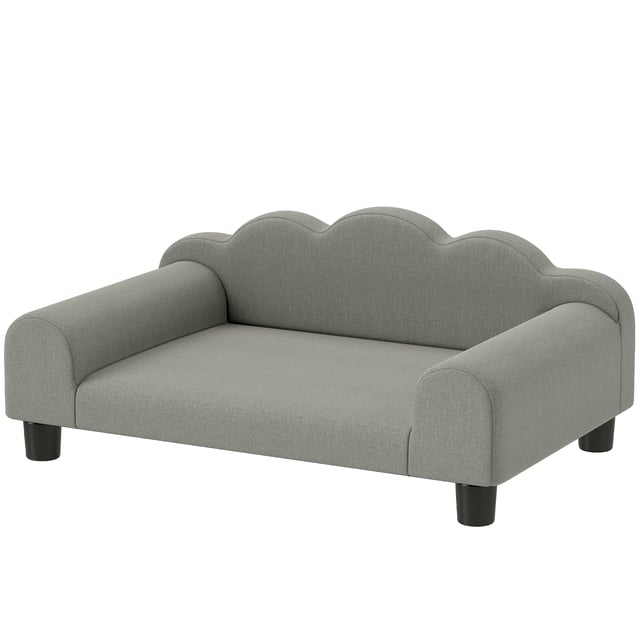 PawHut Divano per Cani con Braccioli di Supporto, in Legno e Tessuto French Terry, 66x42x28.5 cm, Grigio