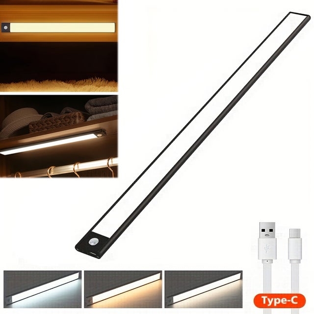 1 szt. Lampka LED z ładowaniem przez USB i czujnikiem ruchu, odpowiednia do kuchni, szafki lub paska LED o długości 40 cm