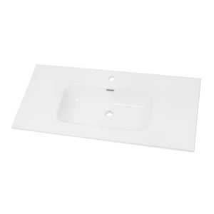 Lavandino Bagno In Porcellana - 60x35x11cm, Rettangolare, Scarico A Scomparsa, Bianco - Foto 13