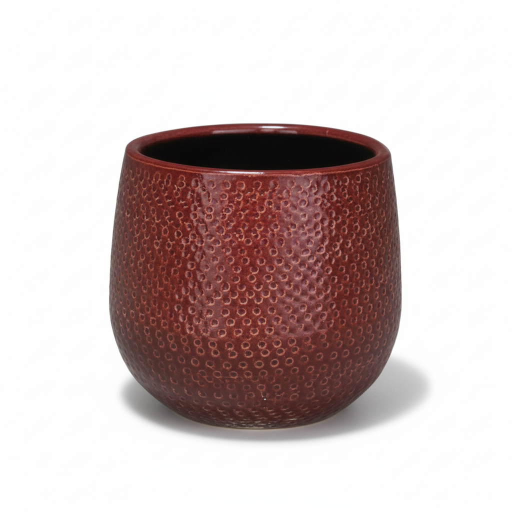 Okrągła doniczka Bordeaux od Gabriela – średnica 14 cm, kolor bordowy – MOSELOTA