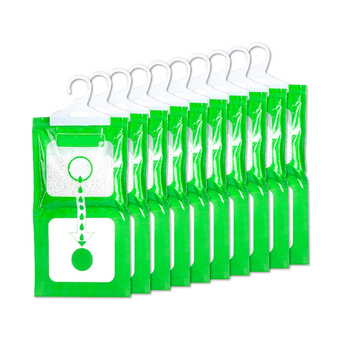 Lot De 10 Sacs Déshumidificateurs Suspendus Réutilisables - 33x18 Cm, Granulés Remplaçables - Pour Placard, Salle De Bain, Voiture