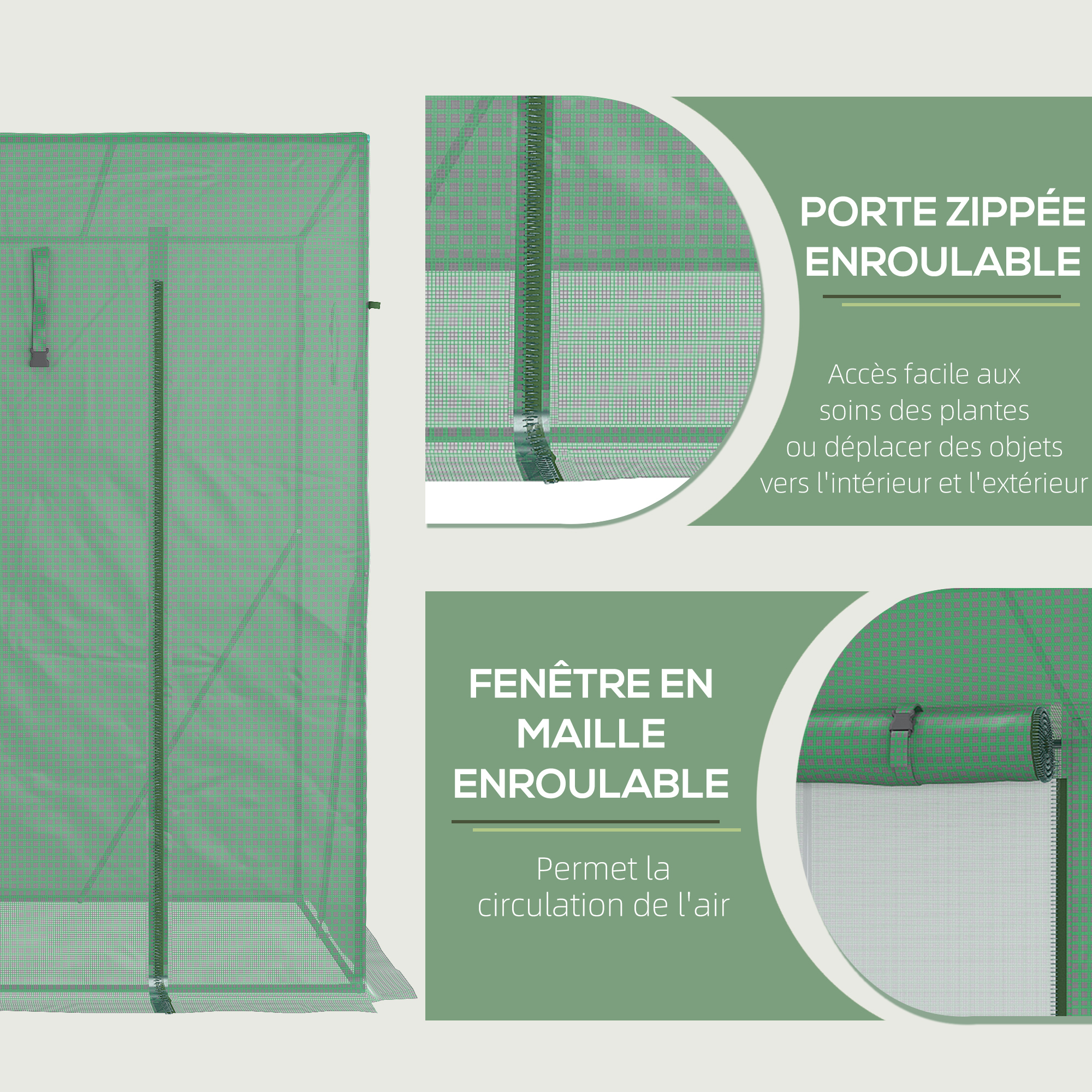 Serre de Jardin Anti-UV 2 fenêtres moustiquaires + Barres renforcement 200L x 77l x 169H cm Acier PE Vert - 7