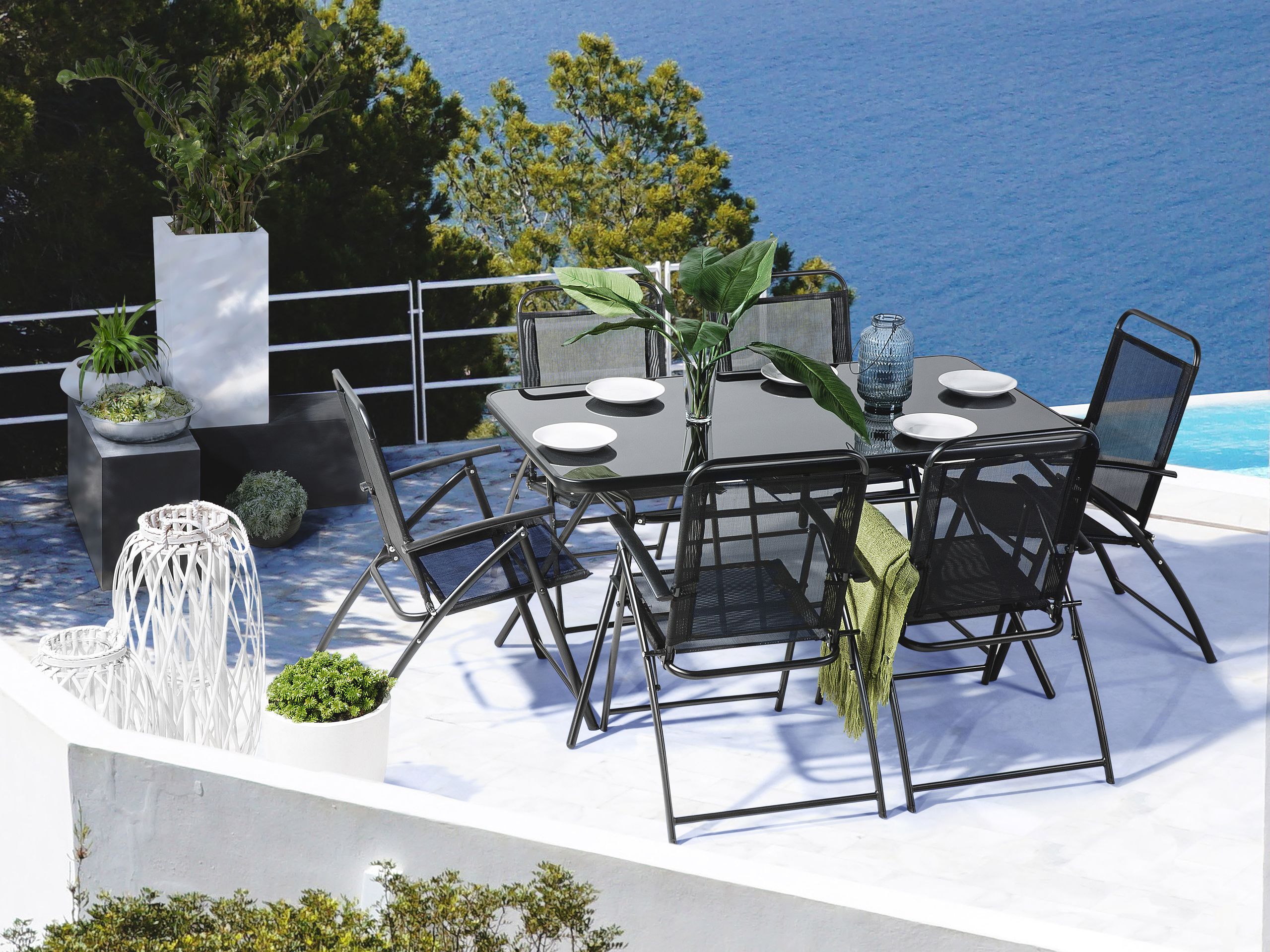 Set dining pentru grădină cu 6 locuri LIVO Negru Metal