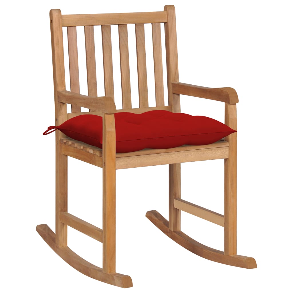 Maison exclusive - silla mecedora de madera maciza de teca con cojín rojo