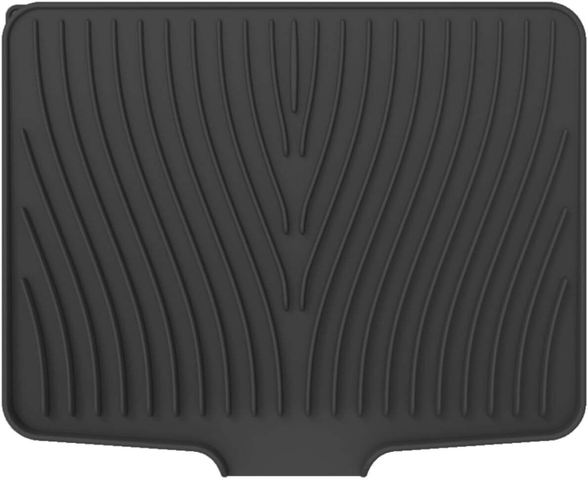 Silikonowa mata ociekowa na blat kuchenny, antypoślizgowa ze zintegrowanym ociekaczem, odporna na ciepło (40 x 33 cm) - Czarna - 40 cm