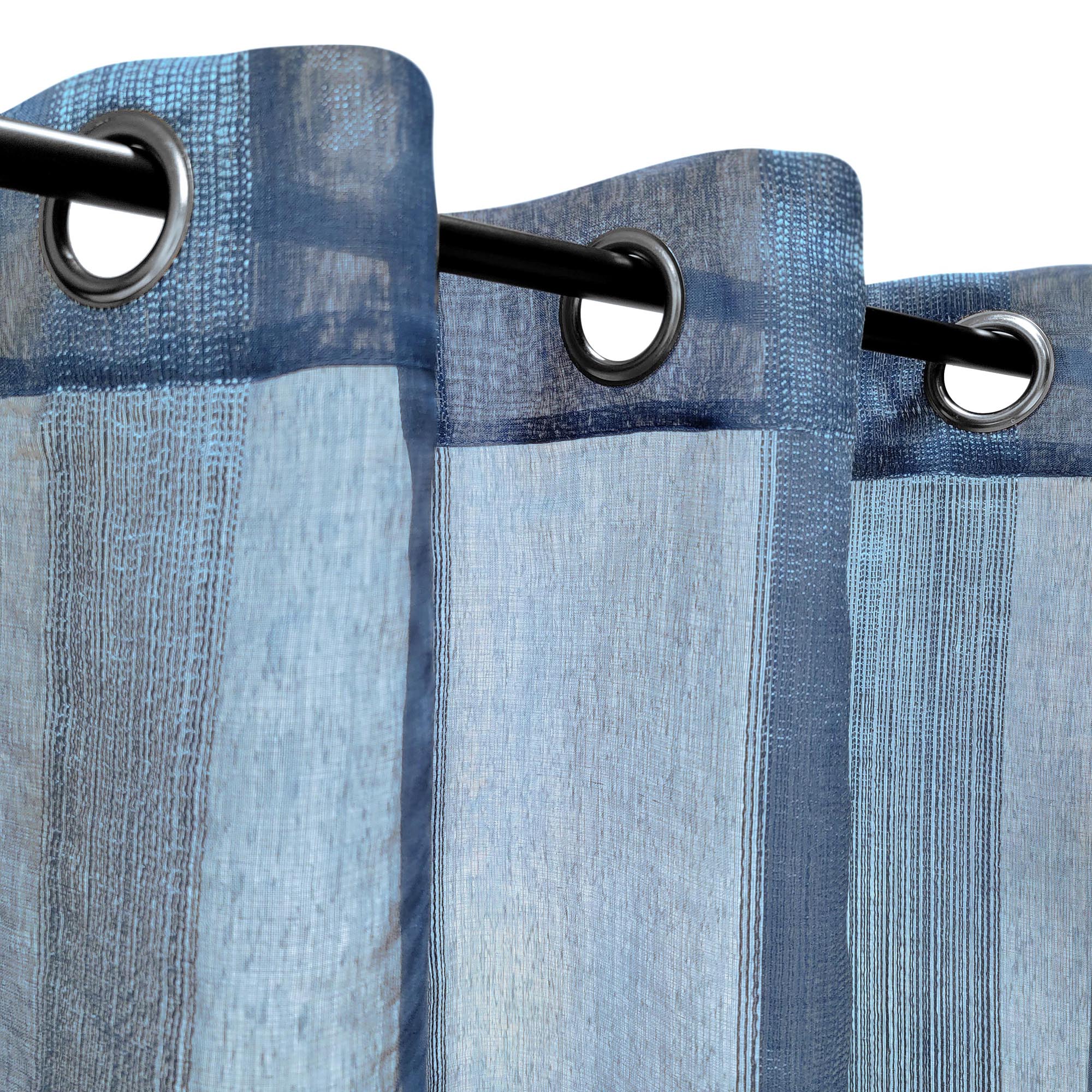 Rideau Voilage à Fines Rayures à œillets prêt à poser, 140x240cm, Bleu ...