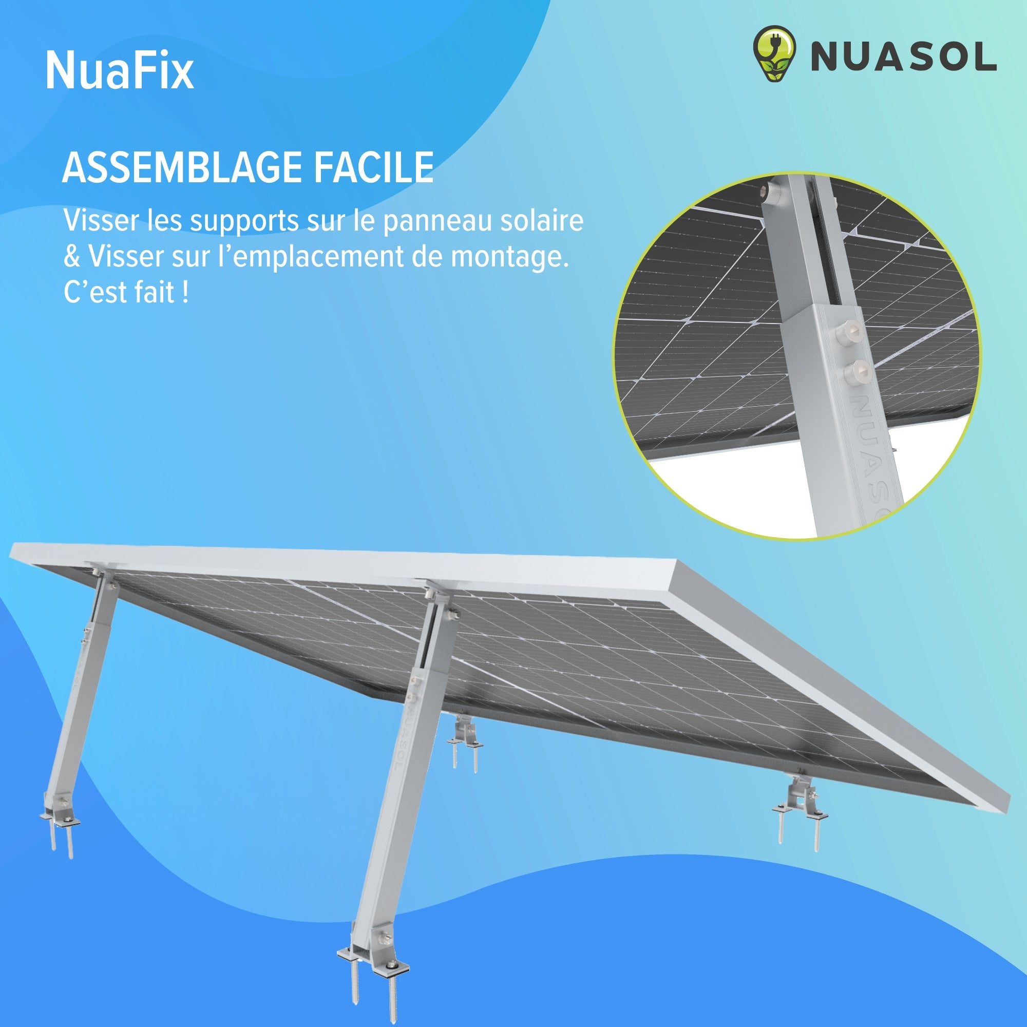 NUASOL Lot de 2 supports de centrales électriques de balcon Support de panneau solaire réglable pour installations photovoltaïques Angle d'inclinaison - 5