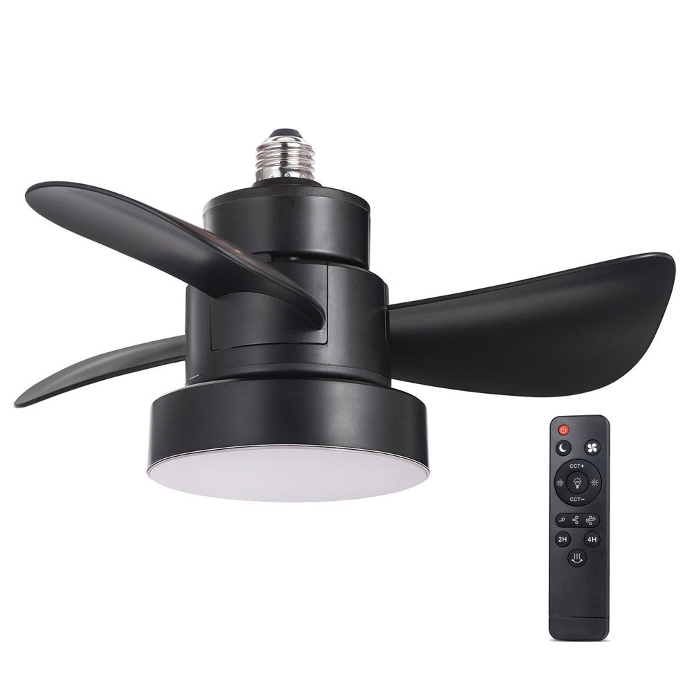 Bec E27 cu ventilator de tavan cu lumină motor silențios DC cu telecomandă Wonderlamp Debu Negru 36 cm culoare lumină reglabil