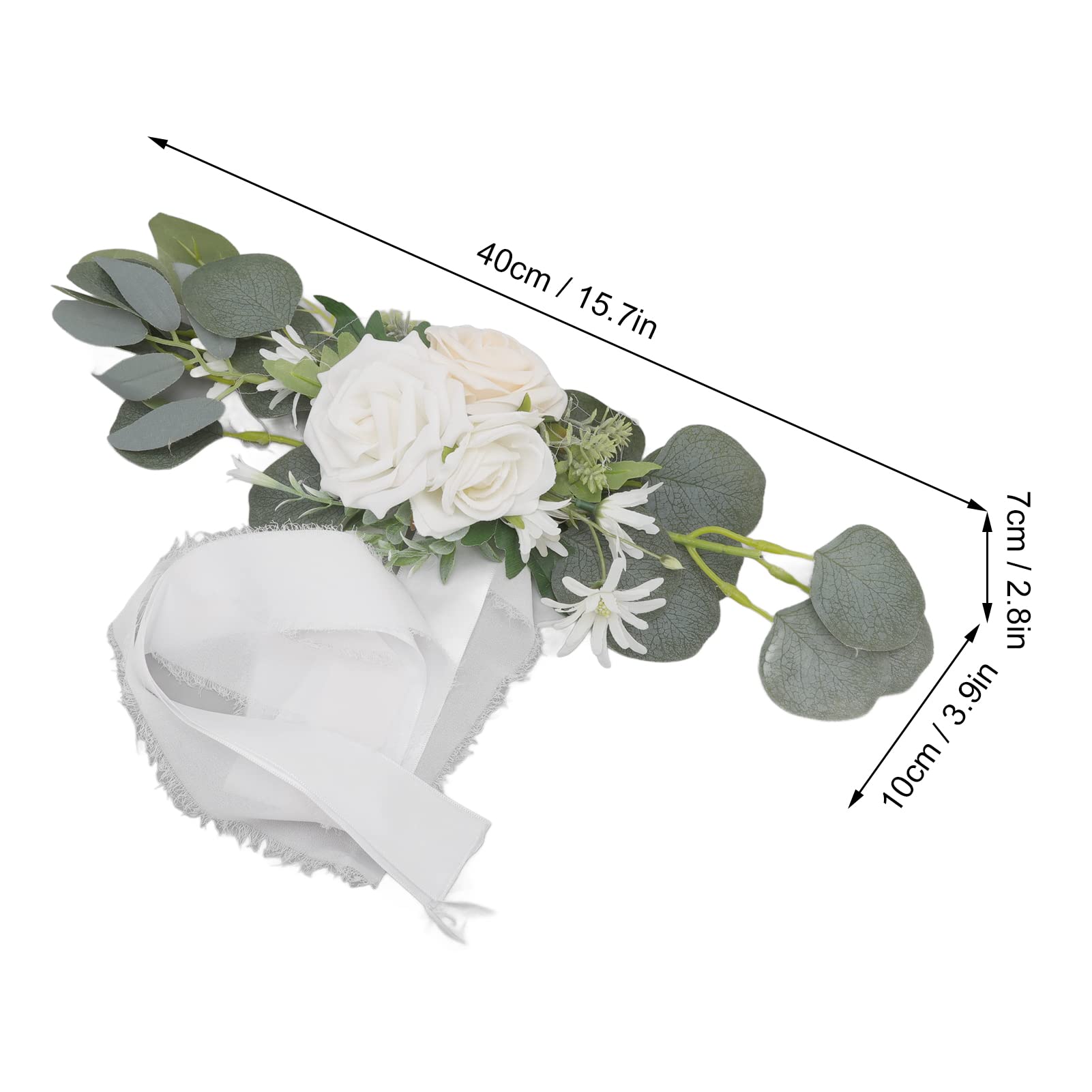 Silla de boda con flores blancas Decoración de respaldo de silla de boda Flores artificiales para fotografía - 6