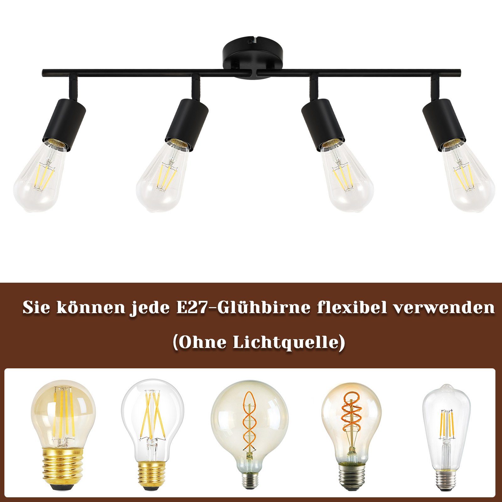 NETTLIFE Plafoniera Faretto da soffitto nero E27 Lampada da industriale orientabile a 350° vintage per corridoio per (Senza lampadina) - 2