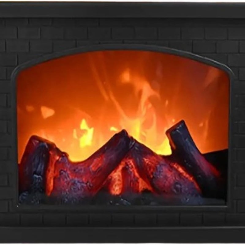 Kominek LED, dekoracyjne oświetlenie kominka, kominek z efektem płomienia, nowoczesny, plastik, 28 cm x 12 cm x 20 cm, czarny