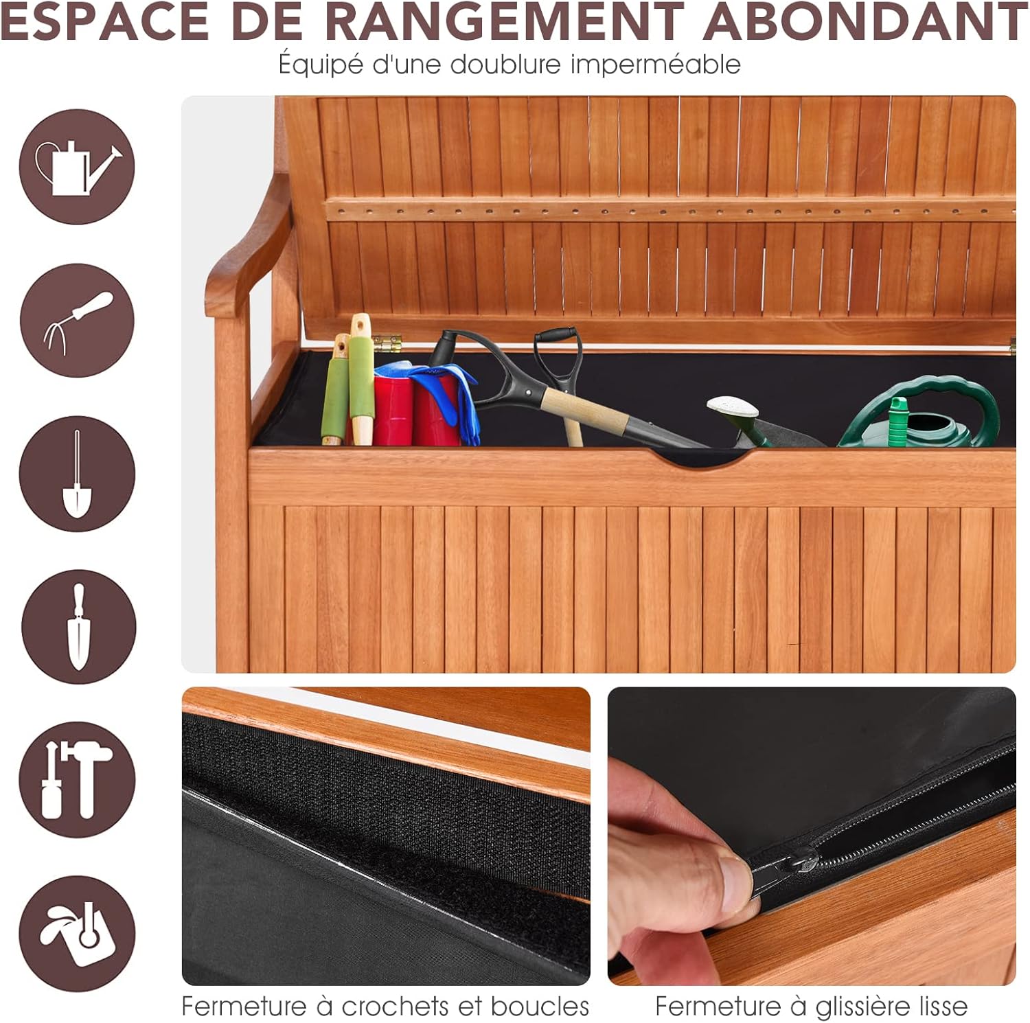 Banc De Jardin En Bois Avec Coffre De Rangement Intégré - 115x59x86 Cm | Parfait Pour Terrasse, Jardin Ou Balcon