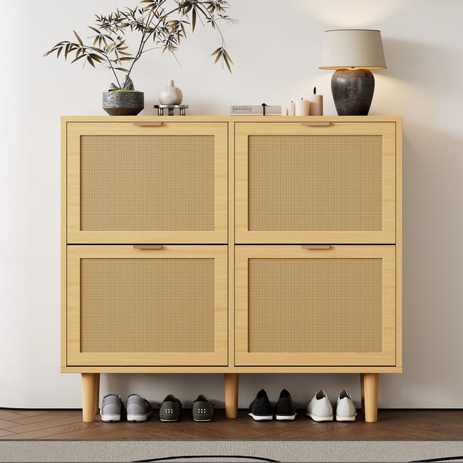 Scarpiera In Legno E Rattan - 4 Ante A Ribalta - Naturale | Leroy Merlin