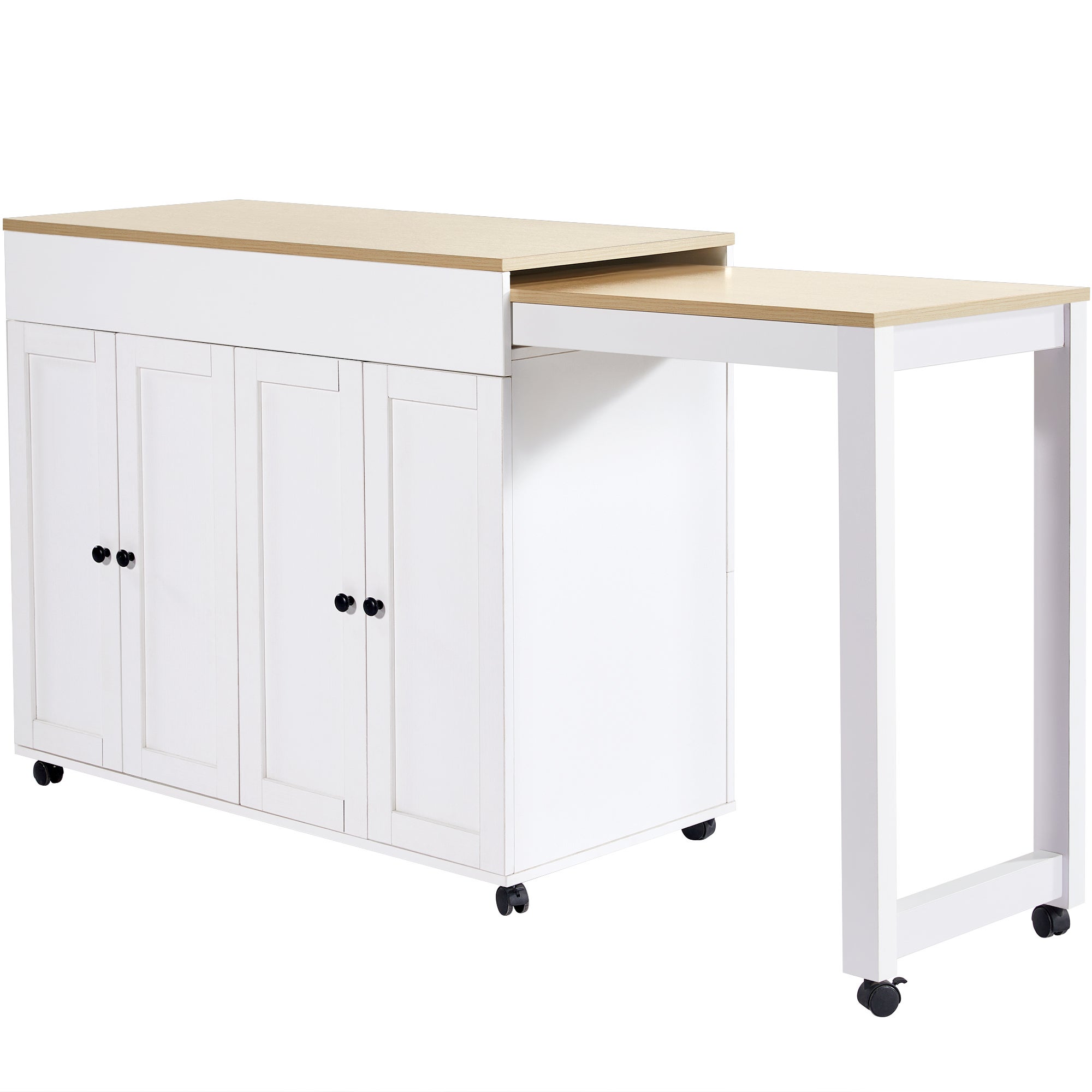 Ilot central de cuisine - avec plateau extensible - en MDF - avec 4 portes - Blanc - 5