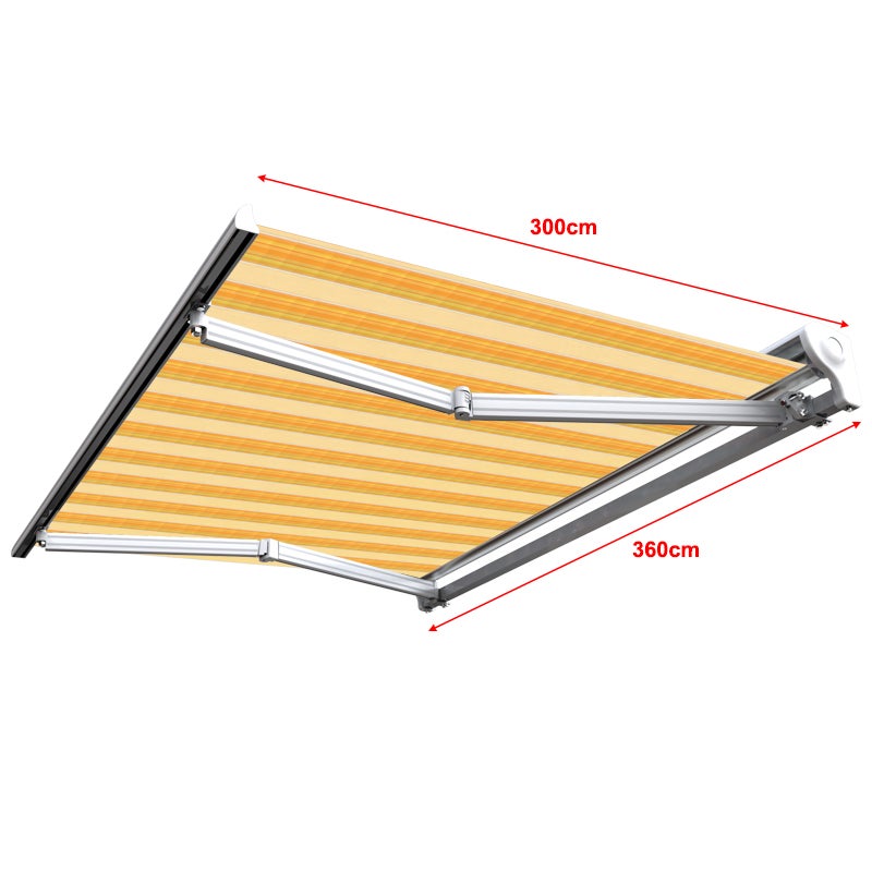 Store banne manuel Demi coffre 3,6 x 3 m pour terrasse - Jaune rayé - 3