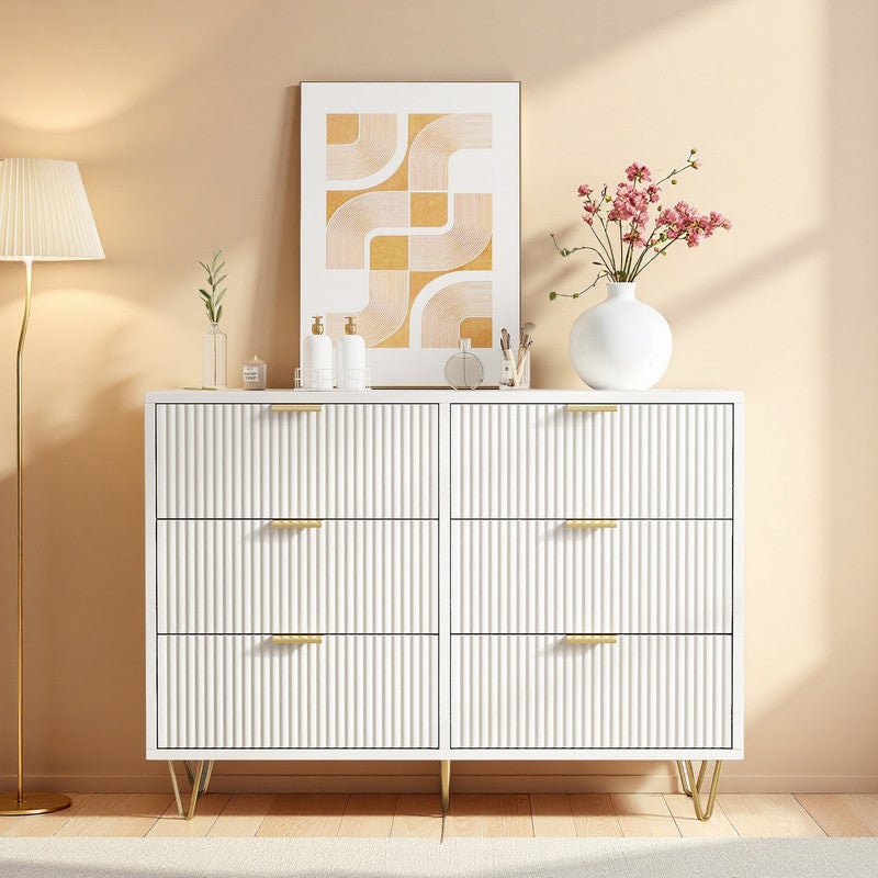 Commode à 6 tiroirs, Buffet, Meuble de rangement, Style moderne, Blanc - 3