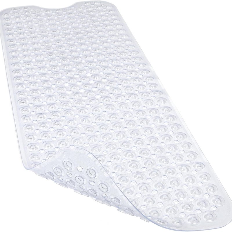 Mata prysznicowa, 40 x 100 cm, bardzo duża, antypoślizgowa, miękka, z przyssawką i otworem odpływowym, przezroczysta.